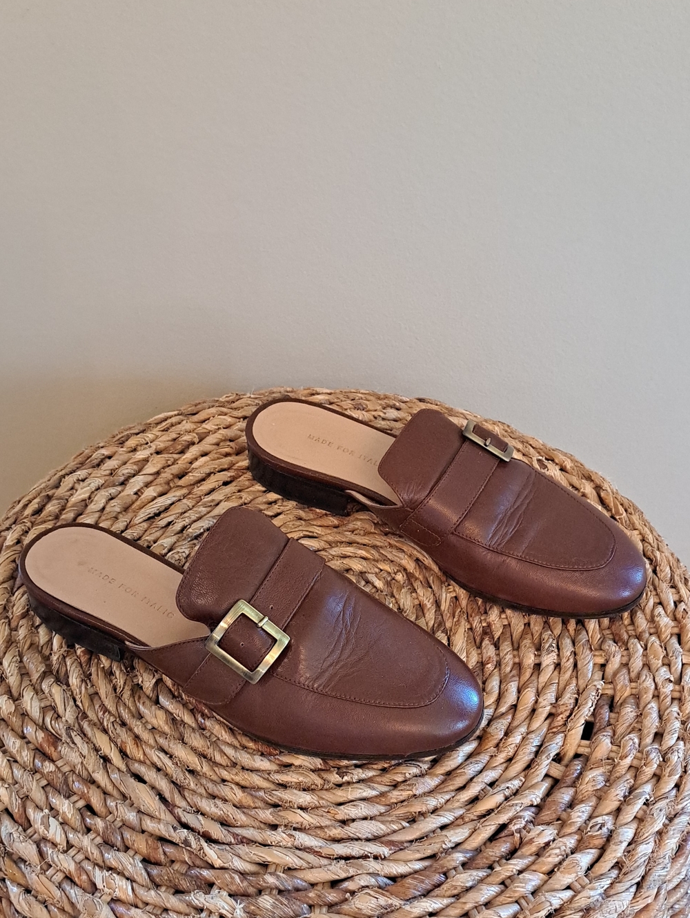 Made for Italic Womens Brown Leather Buckle Detail Mule Loafers EU35/US4.5
